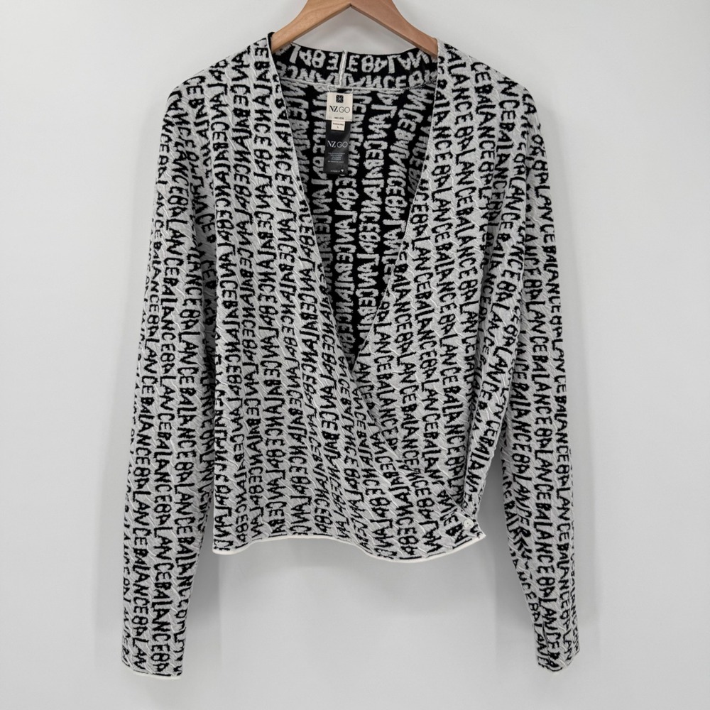 NIC+ZOE Balance Reversible Ballet Cardigan Large Black White Wrap Tie Twist